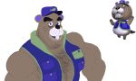  2018 abs animal_crossing anthro beard beaver biceps body_hair chest_hair chip_(animal_crossing) clothed clothing digital_media_(artwork) facial_hair fur hair hi_res looking_at_viewer male mammal muscular muscular_male nintendo nipples pecs rodent simple_background smile solo teeth video_games 