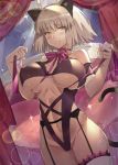  ahoge animal_ears blonde_hair breasts cameltoe cat_ears cat_tail comiket_94 commentary_request fake_animal_ears fake_tail fate/grand_order fate_(series) garter_straps jeanne_d'arc_(alter)_(fate) jeanne_d'arc_(fate)_(all) lace lace-trimmed_thighhighs large_breasts lingerie looking_at_viewer nanaya_(daaijianglin) navel parted_lips ribbon short_hair skindentation smile solo stomach tail thighhighs underboob underwear white_legwear yellow_eyes 