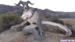  2018 3d_(artwork) anthro big_breasts breasts claws deathclaw digital_media_(artwork) fallout female horn looking_at_viewer mammal nipples nude open_mouth outside pussy scalie solo sowat-blend spread_legs spreading toe_claws video_games 