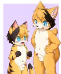  anthro balls black_fur black_hair blue_eyes blush brown_fur brown_hair canine cat child comparing cub dog duo feline foreskin fur hair humanoid_penis male male/male mammal norphen nude open_mouth penis size_difference uncut white_fur young 