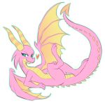  &lt;3 2018 3_toes blue_eyes digital_media_(artwork) dragon dragon_tail female feral friendship_is_magic hioshiru horn membranous_wings my_little_pony nude pink_skin scales_(mlp) scalie simple_background smile solo toes western_dragon white_background wings 