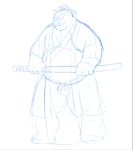  2018 anthro bear belly clothed clothing kamui_shirow male mammal melee_weapon overweight overweight_male solo sword underwear weapon 
