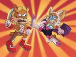  2018 anthro antoine_d&#039;coolette bubsy bubsy_(series) clothed clothing crossdressing digital_media_(artwork) duo feline fur itoruna lynx male mammal orange_fur rouge_the_bat sonic_(series) video_games 