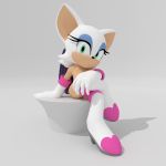  3d_(artwork) anthro bat bat_wings clothed clothing digital_media_(artwork) doublestuffed female fur looking_at_viewer makeup mammal membranous_wings rouge_the_bat simple_background solo sonic_(series) topless video_games white_fur wings 
