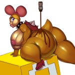  big_breasts big_butt blue_eyes bow breasts butt chocolate_syrup clothing collar female food food_play footwear high_heels huge_butt koopa koopaling lipstick looking_at_viewer looking_back makeup mario_bros mystery_box nintendo scalie shoes simple_background slightly_chubby solo thick_thighs tinder video_games wendy_o_koopa white_background wide_eyed wide_hips 