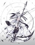  animal_ears black_legwear cloak fox_ears fox_tail gradient gradient_background hat highres long_hair looking_at_viewer multiple_tails nagishiro_mito ofuda original scythe silver_eyes solo tail white_hair witch_hat 