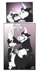  ! 2018 anthro black_fur black_nose blush bovine cattle cigar clothed clothing comic dialogue digital_drawing_(artwork) digital_media_(artwork) duo ear_tag english_text facial_piercing firr fur goo_transformation green_vest hair hi_res kissing male mammal multicolored_fur nose_piercing nose_ring nude open_mouth piercing purple_eyes rip_k rubber skunk teats teeth text toony transformation udders vest white_fur white_hair 