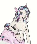  areola azkre blush breasts centaur equine equine_taur female friendship_is_magic fur horn humanoid mammal my_little_pony nipples nude open_mouth pink_fur smile solo starlight_glimmer_(mlp) taur traditional_media_(artwork) unicorn 