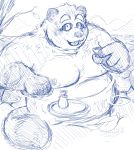  2011 anthro bathing belly blush canid canine humanoid_hands leaf male mammal moobs nipples overweight overweight_male raccoon_dog solo tachiuo tanuki water 