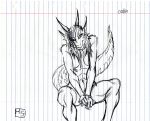  2018 anthro cajiim(harpseal) diety dragon female hair hands_between_legs harpseal lizard long_hair looking_away navel nude pubes reptile scalie shoulder_spikes sitting slaythedragon spikes spikey_hair thicc_thighs white_eyes wide_hips 