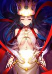  breasts closed_eyes closed_mouth commentary_request cosplay crown dress_of_heaven expressionless eyelashes fate/grand_order fate_(series) gold_trim irisviel_von_einzbern irisviel_von_einzbern_(caster) irisviel_von_einzbern_(caster)_(cosplay) ishtar_(fate/grand_order) navel solo underboob upper_body yaoshi_jun 