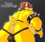  anthro big_butt bowser bulge butt clothing collar duly_noted horn koopa looking_back male mario_bros musclegut muscular muscular_male nintendo overweight overweight_male scalie smile spiked_collar spikes thick_thighs underwear video_games 