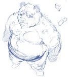  2011 anthro belly canid canine humanoid_hands male mammal moobs nipples overweight overweight_male raccoon_dog simple_background solo tachiuo tanuki 