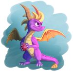  claws digital_media_(artwork) dragon feral gem horn icelectricspyro male membranous_wings purple_eyes scalie smile solo spines spyro spyro_the_dragon video_games western_dragon wings 