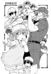  1girl 6+boys bird blowing blush box cabbie_hat child closed_mouth copyright_name cosplay crossed_arms fish flag free! greyscale hair_over_one_eye hat hataraku_saibou hazuki_nagisa helper_t_(hataraku_saibou) high_speed! holding iwatobi-chan jacket killer_t_(hataraku_saibou) killer_t_(hataraku_saibou)_(cosplay) kirishima_ikuya long_hair maru_nage matsuoka_gou matsuoka_rin monochrome multiple_boys nanase_haruka_(free!) platelet_(hataraku_saibou) platelet_(hataraku_saibou)_(cosplay) pointing pointing_at_viewer red_blood_cell_(hataraku_saibou) ryuugazaki_rei shorts tachibana_makoto toono_hiyori u-1146 u-1146_(cosplay) uniform whistle white_blood_cell_(hataraku_saibou) yamazaki_sousuke younger 