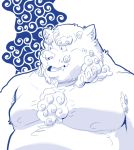  2011 anthro belly cute_fangs komainu male moobs nipples overweight overweight_male solo tachiuo 