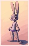  2018 anthro bedroom_eyes border clothed clothing disney eyewear female flat_chested fuel_(artist) glasses gradient_background half-closed_eyes lagomorph looking_at_viewer mammal panties rabbit seductive simple_background smile solo standing topless underwear violet_hopps_(zootopia) white_border zootopia 
