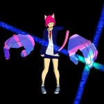  2018 anthro cat cat_ears_(disambiguation) clothed clothing cyberkitt digital_media_(artwork) female hair hi_res licking one_eye_closed open_mouth simple_background smile solo tongue tongue_out wink yellow_eyes 