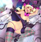  animal_ears black_cat_d.va blonde_hair breasts brown_eyes bunny cat_ears d.va_(overwatch) dress dress_lift nipples overwatch panties scorchingnova thighhighs twintails underwear whisker_markings 