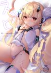  ahoge artist_name azur_lane bangs blonde_hair blush breasts brown_eyes cameltoe comiket_94 commentary_request copyright_name cover cover_page detached_sleeves doujin_cover dress eldridge_(azur_lane) english eyebrows_visible_through_hair fingernails furrowed_eyebrows glint groin hair_between_eyes hair_ornament hairclip hands_up heart heart-shaped_pupils heart_ahoge highleg highleg_panties highres interlocked_fingers jewelry kedama_milk long_hair long_sleeves looking_at_viewer lying navel nipples nose_blush on_back own_hands_together panties parted_lips puffy_long_sleeves puffy_sleeves ring small_breasts solo symbol-shaped_pupils thighhighs translation_request twintails underwear very_long_hair wedding_ring white_dress white_legwear white_panties 