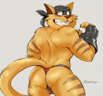  back_muscles backsack balls blush bulge butt cat chance_furlong clothing dandi feline fingerless_gloves gloves looking_at_viewer male mammal mask muscular stripes swat_kats thong 