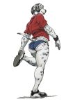  analon_(artist) anthro big_butt booty_shorts butt canine cleats clothing dalmatian dog girly looking_at_viewer looking_back male mammal running_shoes shirt simple_background solo stretching white_background 