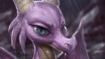  2018 assasinmonkey blue_eyes blurred_background bust_portrait dragon female friendship_is_magic horn looking_at_viewer membranous_wings my_little_pony pink_scales portrait raining scales scales_(mlp) scalie sharp_teeth signature sky slit_pupils solo teeth water wet wings 