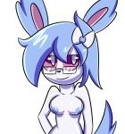  2018 anthro breasts digital_media_(artwork) eeveelution eyewear female glasses hair mammal mintyspirit nintendo nipples nude pok&eacute;mon pok&eacute;mon_(species) shiny_pok&eacute;mon solo video_games 