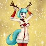  anthro anthrofied areola breasts camel_toe christmas cleavage clothed clothing coco_pommel_(mlp) collar female friendship_is_magic glitter gloves happy holidays horn legwear looking_at_viewer my_little_pony nipples open_mouth ribbons shamziwhite smile solo standing stockings thigh_highs 