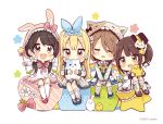  animal_ears blonde_hair blush bow brown_hair bunny_ears chibi gray_eyes green_eyes group hat headband hoodie kneehighs lolita_fashion long_hair original ponytail sakura_oriko seifuku short_hair sleeping twintails wand watermark yellow_eyes 