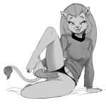  2018 anthro caitian clothed clothing dbaru dildo double_dildo feline female hair half-closed_eyes long_hair m&#039;ress mammal masturbation midriff monochrome navel open_mouth open_smile panties panties_aside partially_clothed penetration pussy sex_toy shirt simple_background smile solo star_trek star_trek_the_animated_series teeth thong tongue underwear underwear_aside vaginal vaginal_penetration white_background 