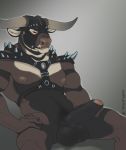  anthro balls big_balls bondage_gear bovine cattle erection explicital humanoid_penis male mammal mask muscular muscular_male pecs penis solo uncut 