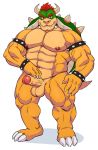  2018 3_toes 4_fingers abs anthro balls bowser bracelet claws collar erection front_view gooeygruntz hand_on_penis horn humanoid_penis jewelry looking_at_viewer male mario_bros muscular navel nintendo nipples pecs penis red_eyes reptile scalie simple_background smile solo spiked_bracelet spiked_collar spikes standing toes vein veiny_penis video_games white_background 