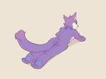  2018 anthro butt cat collar feline female fur grape_jelly_(housepets!) housepets! junyois lying mammal multicolored_fur on_front paws simple_background solo toes two_tone_fur webcomic yellow_eyes 