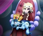  2018 ? absurd_res blonde_hair blush chair clothed clothing collar crown cutie_mark digital_media_(artwork) duo equine fan_character female feral fully_clothed fur gloves grin hair hi_res human inside jewelry male mammal mane my_little_pony n0nnny open_mouth pegasus regalia sitting sky_streak smile smug throne throne_room wings 