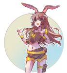  animal_ears brown_eyes brown_hair bunny_ears bunny_girl bunny_tail commentary_request iesupa long_hair midriff navel rwby short_shorts shorts solo tail velvet_scarlatina 