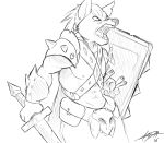  armor canine kida_howlette male mammal melee_weapon rough_(disambiguation) shield simple_background sketch sword video_games warcraft warrior weapon were werewolf wolf worgen yelling 