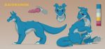  2017 3_toes acidapluvia bandai_namco blue_body claws digimon digimon_(species) digital_drawing_(artwork) digital_media_(artwork) digitigrade dragon english_text fangs feral looking_at_viewer male markings model_sheet open_mouth quadruped raidramon red_eyes reptile scalie sharp_teeth simple_background sitting smile solo standing teeth text toe_claws toes tongue tongue_out white_belly 