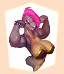  amber_eyes anthro aroso biceps big_breasts bracelet breasts clothed clothing countershade_torso countershading digital_media_(artwork) eyebrows female fish flexing hair half-length_portrait jewelry looking_at_viewer marine mohawk muscular muscular_female navel nipple_bulge pink_hair portrait pose shark short_hair simple_background smile solo standing triceps vishka 