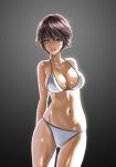  arms_behind_back ass_visible_through_thighs bangs bikini black_background breasts brown_eyes brown_hair commentary_request cowboy_shot ikeda_(hayato) large_breasts light_smile lips looking_at_viewer navel original parted_lips short_hair skindentation solo standing string_bikini swimsuit thighs 