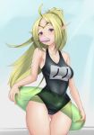 ass_visible_through_thighs bad_id bad_pixiv_id black_swimsuit bluespice circlet commentary_request fire_emblem fire_emblem:_kakusei food food_in_mouth green_hair innertube long_hair mamkute nono_(fire_emblem) older one-piece_swimsuit pointy_ears ponytail popsicle purple_eyes solo standing swimsuit 