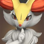  2018 3_fingers 3d_(artwork) ambiguous_gender anthro braixen brown_background bust_portrait canine cheek_tuft claws digital_media_(artwork) fangs front_view fur icon inner_ear_fluff lighting looking_at_viewer mammal multicolored_fur neck_tuft nintendo orange_fur pointing pok&eacute;mon pok&eacute;mon_(species) portrait red_eyes red_nose shadow simple_background slit_pupils smile snout solo tenzide tuft video_games white_claws white_fur yellow_fur zbrush 