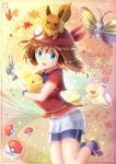  :d artist_name beautifly bike_shorts blue_eyes blue_shorts brown_hair chinchongcha dress_shirt eevee floating_hair gloves grey_gloves haruka_(pokemon) hat long_hair miniskirt on_head open_mouth poke_ball poke_ball_symbol pokemon pokemon_(creature) pokemon_(game) pokemon_on_head pokemon_rse red_hat red_shirt shiny shiny_hair shirt short_shorts short_sleeves shorts shorts_under_skirt skirt skitty smile torchic v white_skirt 