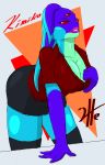  alien big_breasts blush breasts clothing digital_drawing_(artwork) digital_media_(artwork) female helium2 huge_breasts hylotl multi_eye red_eyes scalie simple_background starbound thick_thighs third_eye two_tone_body video_games voluptuous wide_hips 