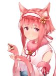  animal_ear_fluff animal_ears cat_ears closed_mouth commentary_request fingerless_gloves fire_emblem fire_emblem_heroes fire_emblem_if fur_trim gloves hair_ornament hairband highres holding holding_spoon japanese_clothes pink_gloves pink_hair red_eyes red_ribbon ribbon sakura_(fire_emblem_if) short_hair simple_background sleeveless smile solo spoon unusablenameaaa white_background 