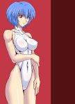  1girl artist_request ayanami_rei blue_hair breasts curvy female leotard neon_genesis_evangelion red_eyes shiny shiny_skin short_hair taroimo_(00120014) 