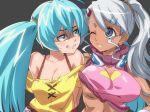  2girls artist_request bakugan breasts cleavage dark_skin julie_heyward misaki_runo multiple_girls smile source_request wink 