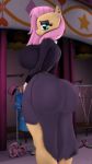  3d_(artwork) anthro anthrofied big_breasts big_butt blue_eyes breasts butt clothing digital_media_(artwork) discarded_clothing dress ear_piercing equine female female_focus fluttershy_(mlp) footwear friendship_is_magic hair hi_res horse huge_breasts looking_at_viewer looking_back mammal my_little_pony piercing pink_hair pony sandals shoes snuddy solo source_filmmaker standing 