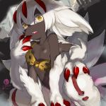  1girl black_skin claws extra_arms faputa female flat_chest fur made_in_abyss monster_girl navel rikken_(mkerick9) sharp_teeth solo teeth white_hair yellow_eyes 