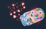  black_background can commentary floating_hair flower glowing heart highres liquid meme meyoco no_humans original pink_flower pink_liquid simple_background soda_can sparkle twitter_sparkles white_flower 